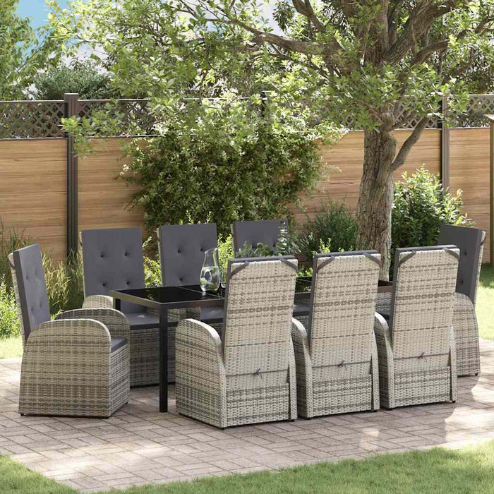 Set de masă pentru grădină cu pernă 9 pcs Gri poliratan - WALTI WALTI