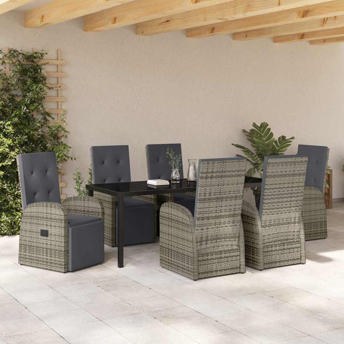 Set de masă pentru grădină cu pernă 7 pcs Gri poliratan - WALTI WALTI