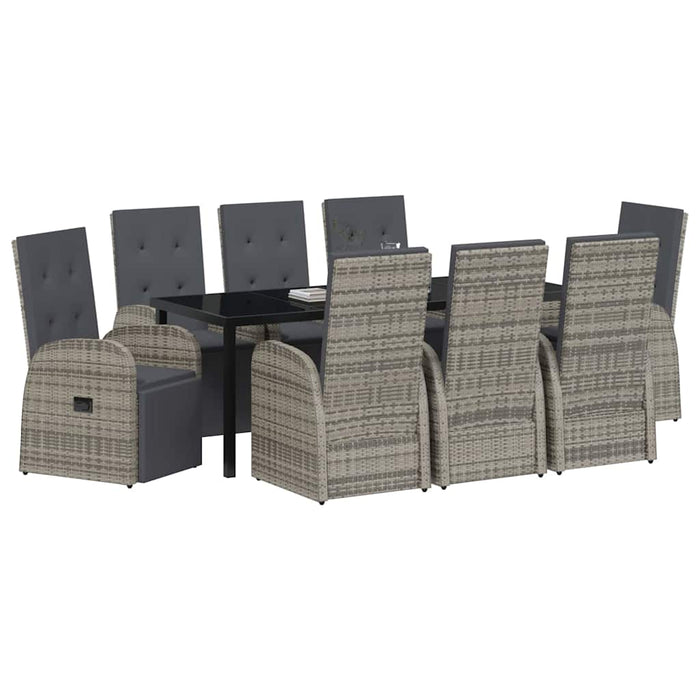 Set de masă pentru grădină cu pernă 9 pcs Gri poliratan - WALTI WALTI