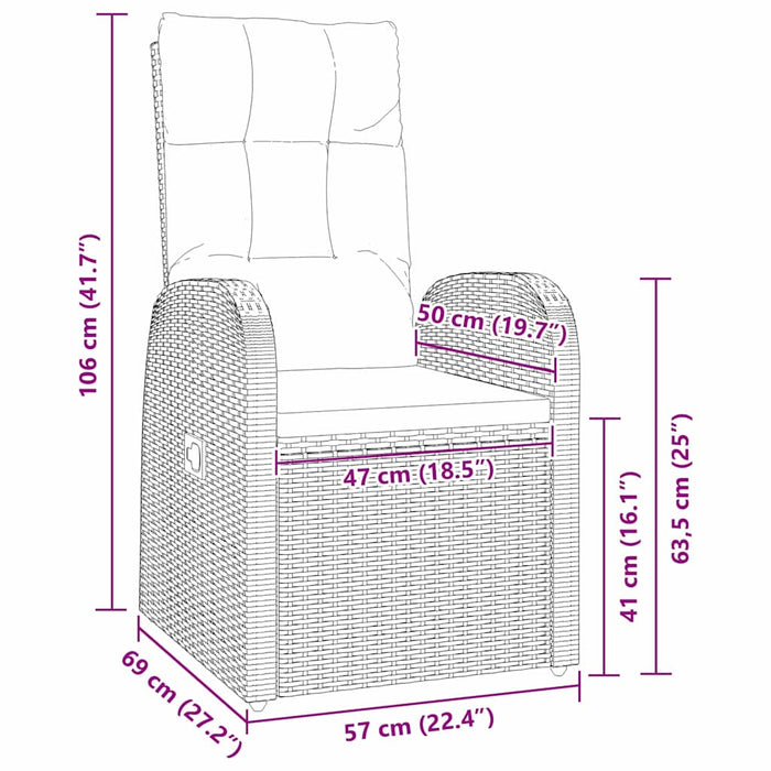 Scaune de grădină înclinabile 3 pcs Negru 80 x 80 x 73 cm - WALTI WALTI