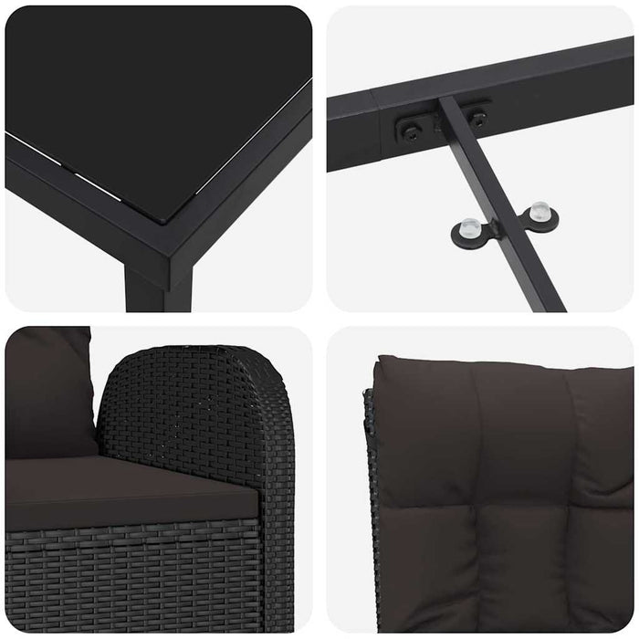 Set de masă pentru grădină cu pernă 5 pcs Negru poliratan - WALTI WALTI