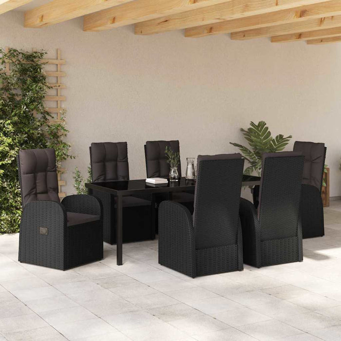 Set de masă pentru grădină cu pernă 7 pcs Negru poliratan - WALTI WALTI
