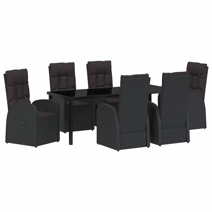 Set de masă pentru grădină cu pernă 7 pcs Negru poliratan - WALTI WALTI