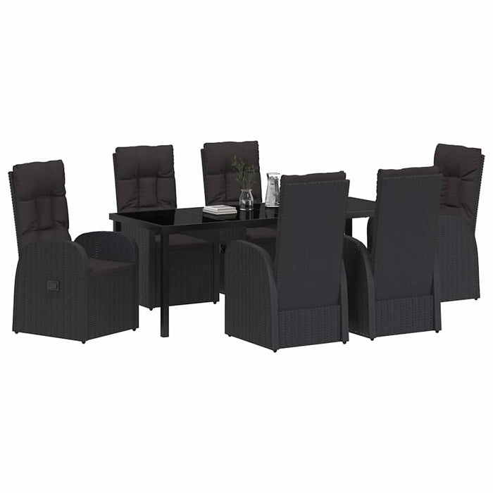 Set de masă pentru grădină cu pernă 7 pcs Negru poliratan - WALTI WALTI