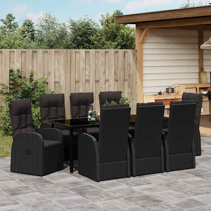 Set de masă pentru grădină cu pernă 9 pcs Negru poliratan - WALTI WALTI