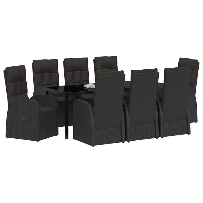 Set de masă pentru grădină cu pernă 9 pcs Negru poliratan - WALTI WALTI