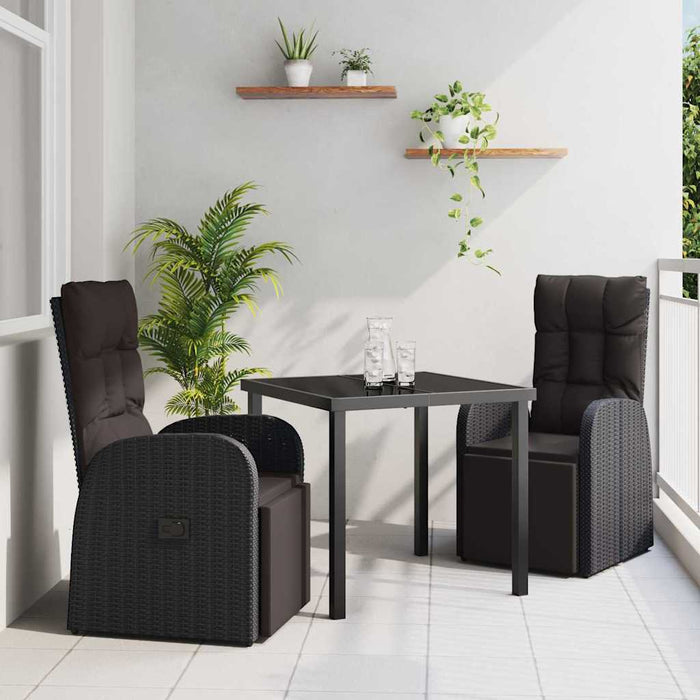 Scaune de grădină cu spătar înclinat cu pernă 3 pcs Negru - WALTI WALTI