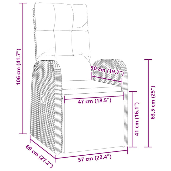 Scaune de Grădină cu Funcție de Înclinare cu pernă 5 pcs Negru - WALTI WALTI