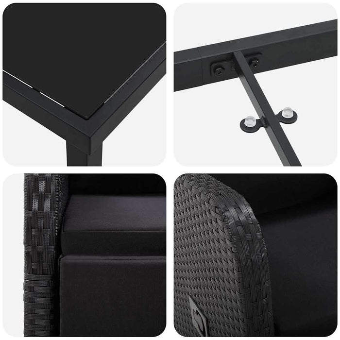 Set de masă pentru grădină cu pernă 5 pcs Negru poliratan - WALTI WALTI