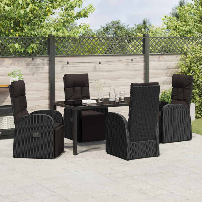 Set de masă pentru grădină cu pernă 5 pcs Negru poliratan - WALTI WALTI