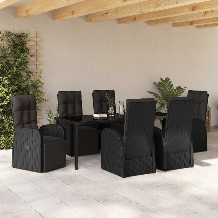 Set de masă pentru grădină cu pernă 7 pcs Negru poliratan - WALTI WALTI