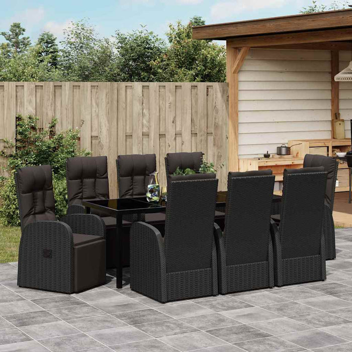 Set de masă pentru grădină cu pernă 9 pcs Negru poliratan - WALTI WALTI