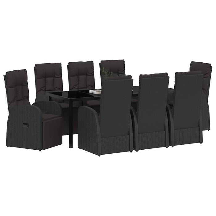 Set de masă pentru grădină cu pernă 9 pcs Negru poliratan - WALTI WALTI