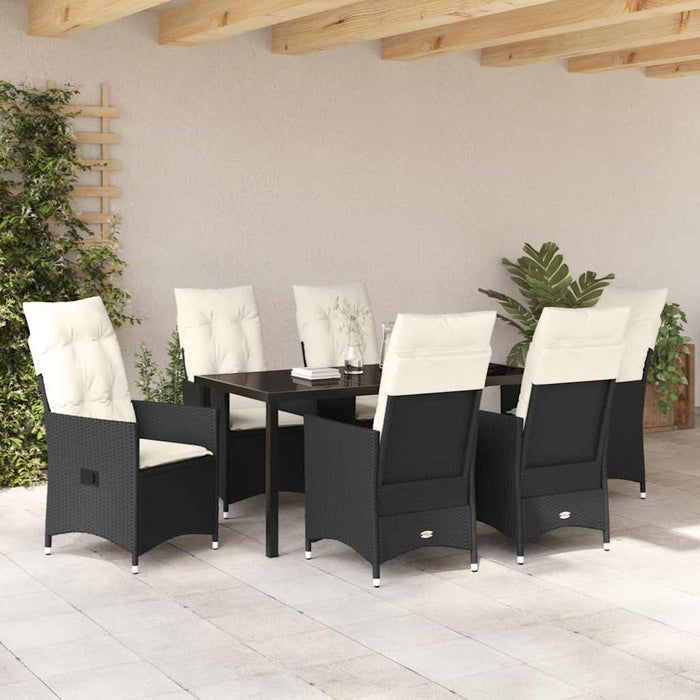 Set de masă pentru grădină cu pernă 7 pcs Negru poliratan - WALTI WALTI