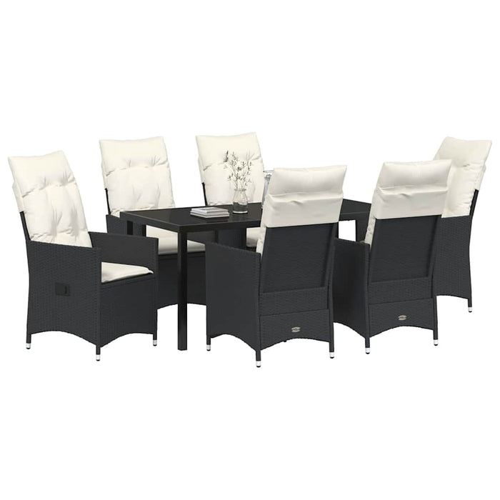 Set de masă pentru grădină cu pernă 7 pcs Negru poliratan - WALTI WALTI