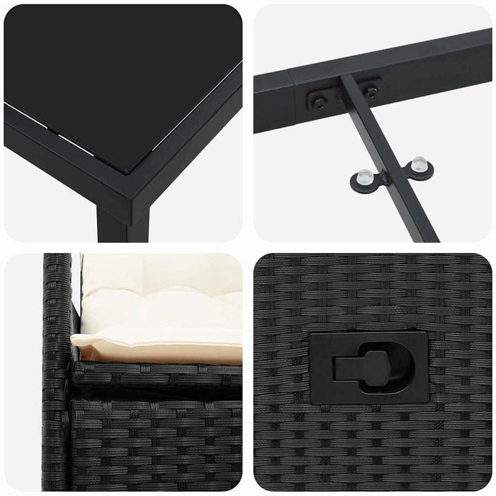 Set de masă pentru grădină cu pernă 7 pcs Negru poliratan - WALTI WALTI
