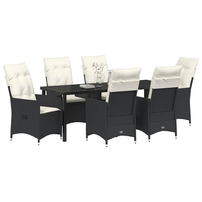 Set de masă pentru grădină cu pernă 7 pcs Negru poliratan - WALTI WALTI