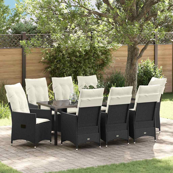 Set de masă pentru grădină cu pernă 9 pcs Negru poliratan - WALTI WALTI