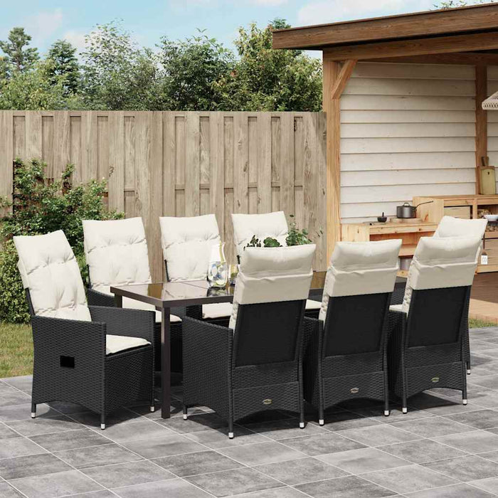 Set de masă pentru grădină cu pernă 9 pcs Negru poliratan - WALTI WALTI