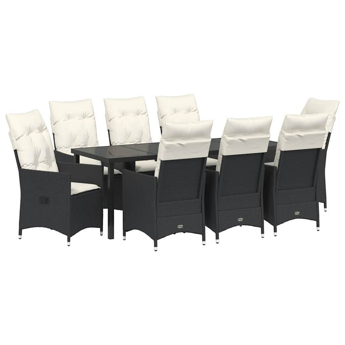 Set de masă pentru grădină cu pernă 9 pcs Negru poliratan - WALTI WALTI