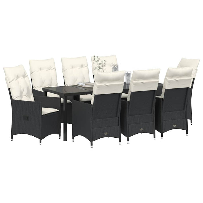Set de masă pentru grădină cu pernă 9 pcs Negru poliratan - WALTI WALTI