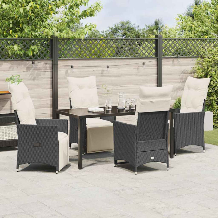 Set de masă pentru grădină cu pernă 5 pcs Negru poliratan - WALTI WALTI