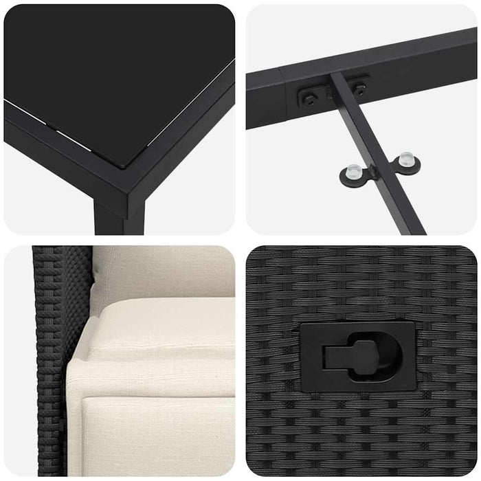 Set de masă pentru grădină cu pernă 7 pcs Negru poliratan - WALTI WALTI