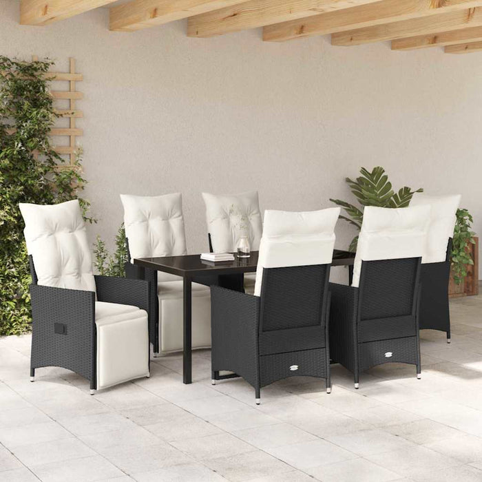 Set de masă pentru grădină cu pernă 7 pcs Negru poliratan - WALTI WALTI