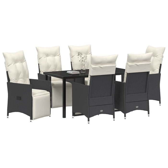 Set de masă pentru grădină cu pernă 7 pcs Negru poliratan - WALTI WALTI