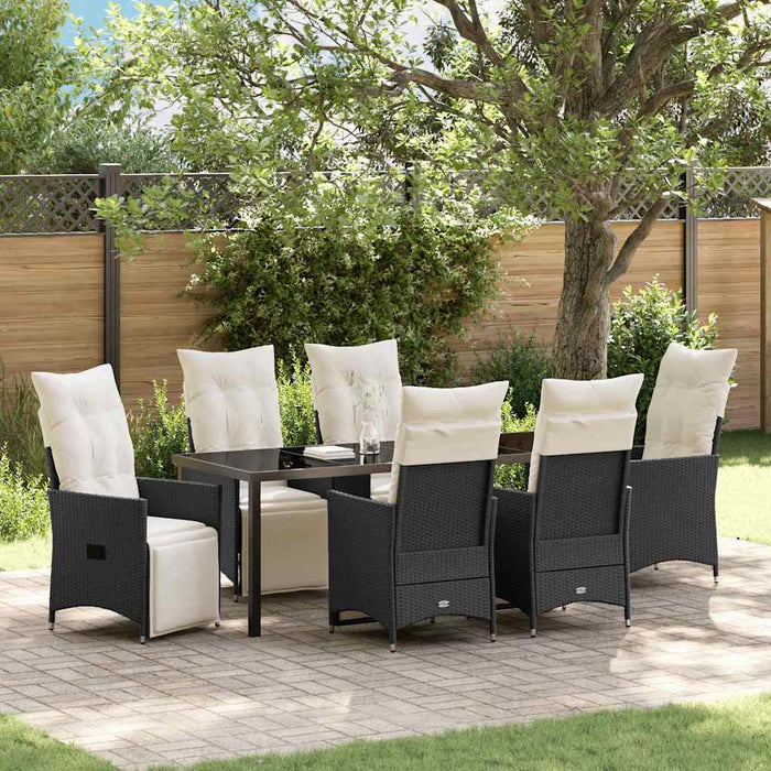 Set de masă pentru grădină cu pernă 7 pcs Negru poliratan - WALTI WALTI