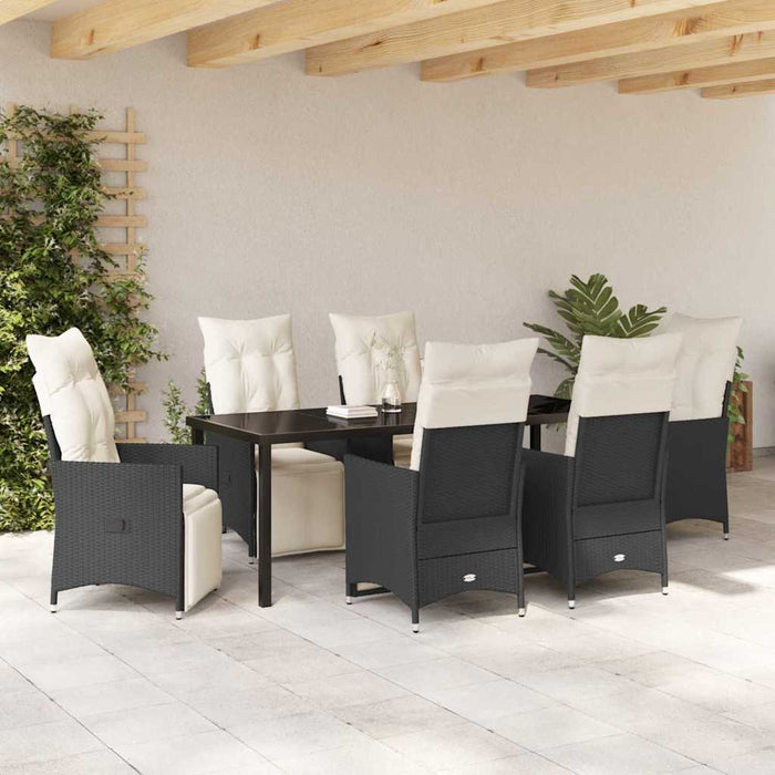 Set de masă pentru grădină cu pernă 7 pcs Negru poliratan - WALTI WALTI