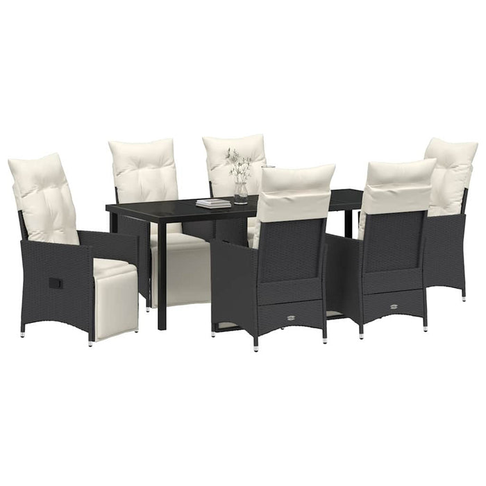 Set de masă pentru grădină cu pernă 7 pcs Negru poliratan - WALTI WALTI