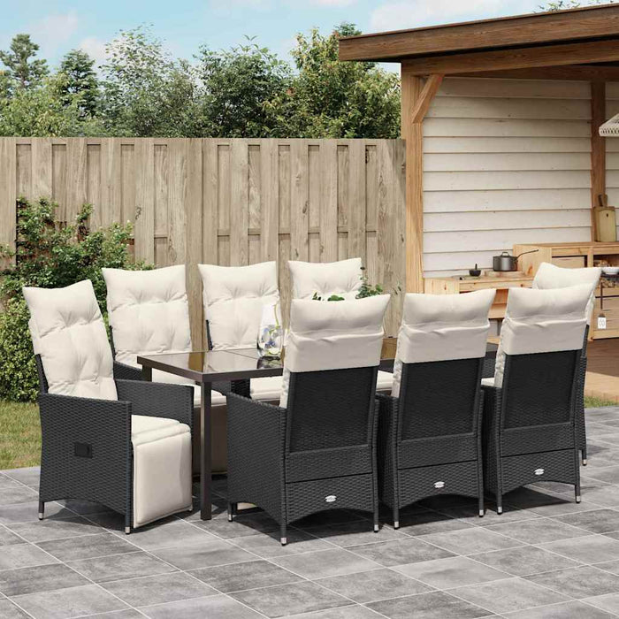Set de masă pentru grădină cu pernă 9 pcs Negru poliratan - WALTI WALTI