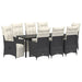 Set de masă pentru grădină cu pernă 9 pcs Negru poliratan - WALTI WALTI