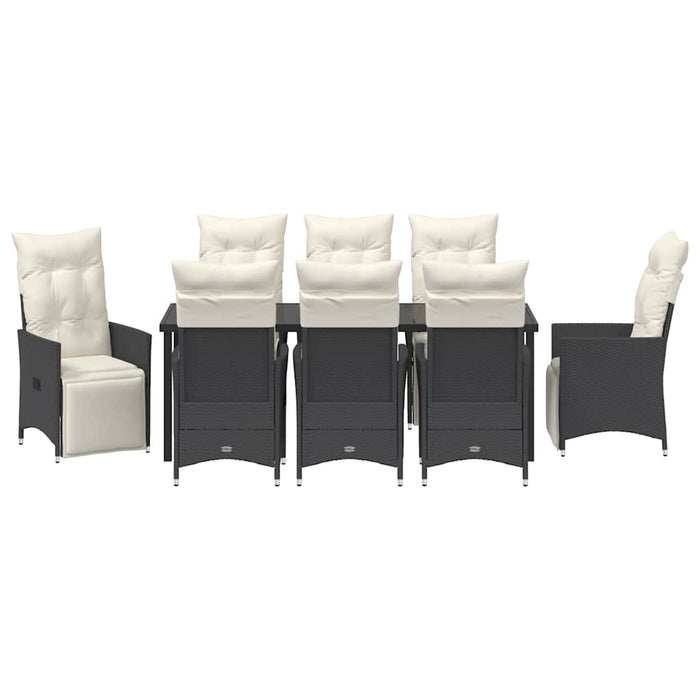 Set de masă pentru grădină cu pernă 9 pcs Negru poliratan - WALTI WALTI