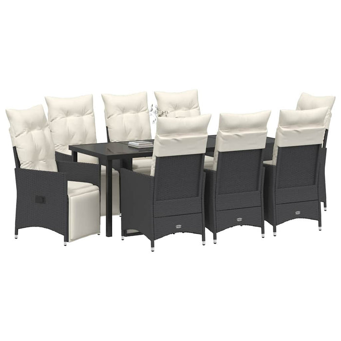 Set de masă pentru grădină cu pernă 9 pcs Negru poliratan - WALTI WALTI