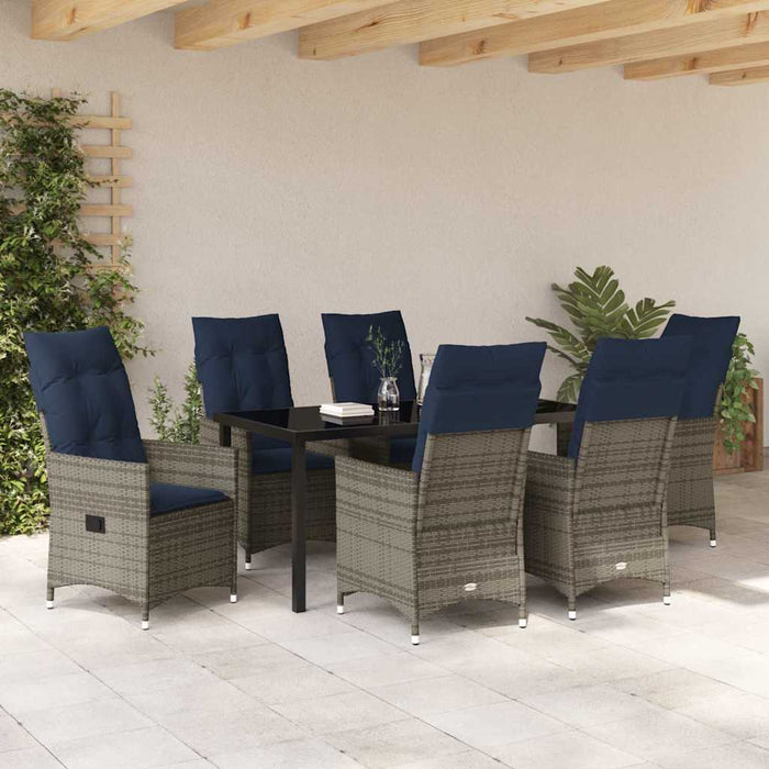 Set de masă și scaune cu pernă 7 pcs Gri Ratan PE - WALTI WALTI