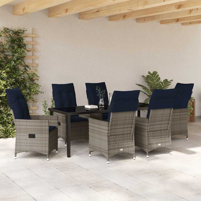 Set de masă și scaune cu pernă 7 pcs Gri Ratan PE - WALTI WALTI