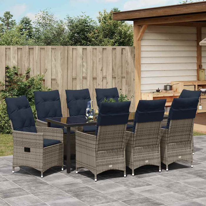 Set de masă și scaune cu pernă 9 pcs Gri Ratan PE - WALTI WALTI