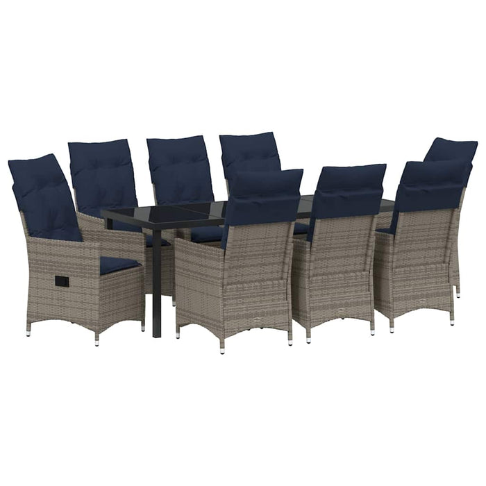 Set de masă și scaune cu pernă 9 pcs Gri Ratan PE - WALTI WALTI