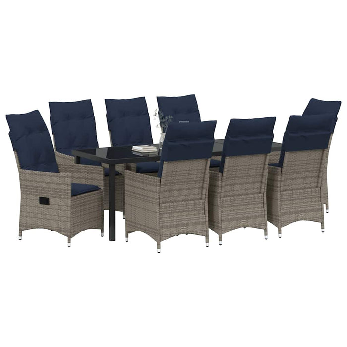Set de masă și scaune cu pernă 9 pcs Gri Ratan PE - WALTI WALTI