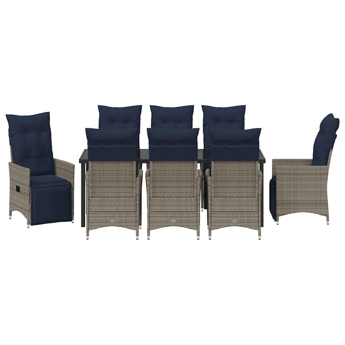 Set de masă și scaune cu pernă 9 pcs Gri Ratan PE - WALTI WALTI