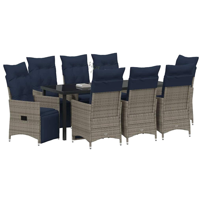 Set de masă și scaune cu pernă 9 pcs Gri Ratan PE - WALTI WALTI