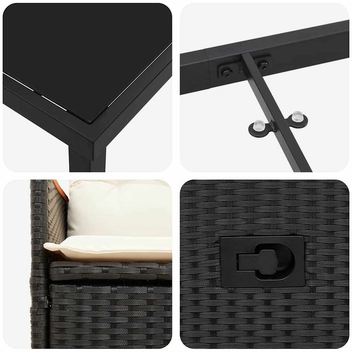 Set de masă pentru grădină cu pernă 7 pcs Negru poliratan - WALTI WALTI