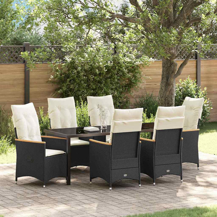 Set de masă pentru grădină cu pernă 7 pcs Negru poliratan - WALTI WALTI