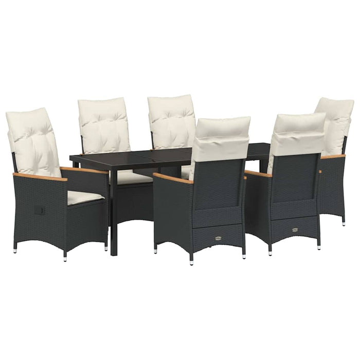 Set de masă pentru grădină cu pernă 7 pcs Negru poliratan - WALTI WALTI