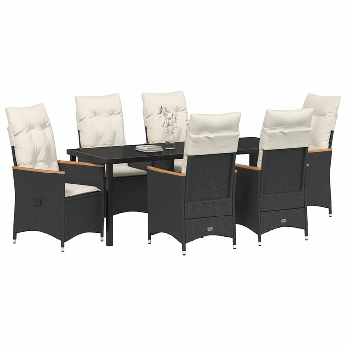 Set de masă pentru grădină cu pernă 7 pcs Negru poliratan - WALTI WALTI