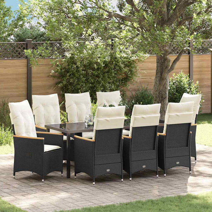 Set de masă pentru grădină cu pernă 9 pcs Negru poliratan - WALTI WALTI