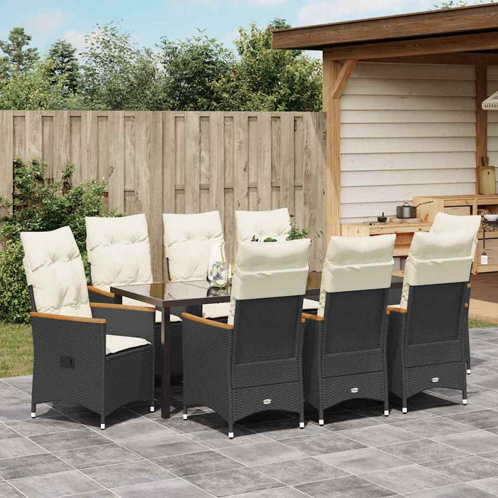 Set de masă pentru grădină cu pernă 9 pcs Negru poliratan - WALTI WALTI
