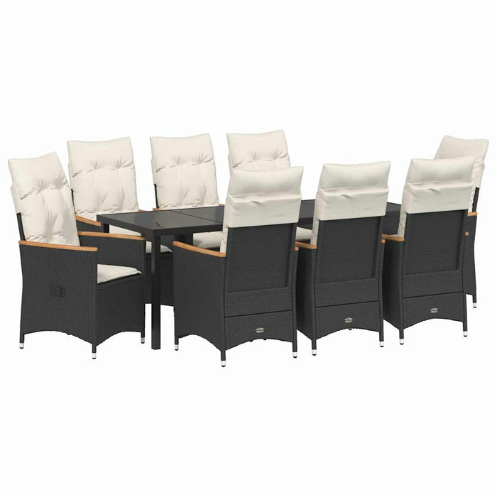 Set de masă pentru grădină cu pernă 9 pcs Negru poliratan - WALTI WALTI